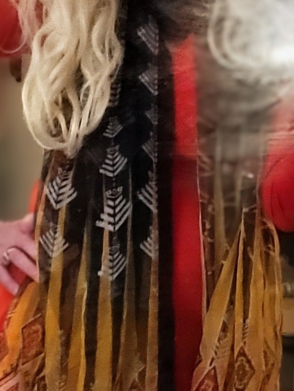 Oversized Sheer Tribal Geometric Dupatta Shawl Scarf - Red, Gold, Black
